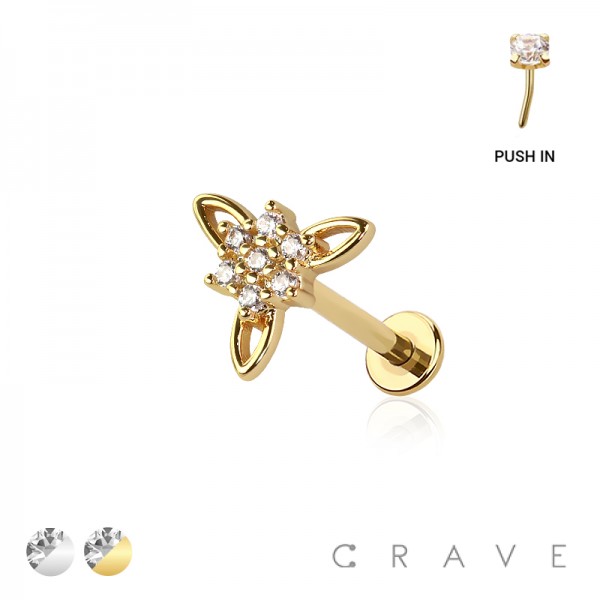 MULTI CZ TRINITY FLOWER THREADLESS (PUSH IN) 316L SURGICAL STEEL LABRET SET MULTI CZ TRINITY FLOWER THREADLESS (PUSH IN) 316L SURGICAL STEEL LABRET SET